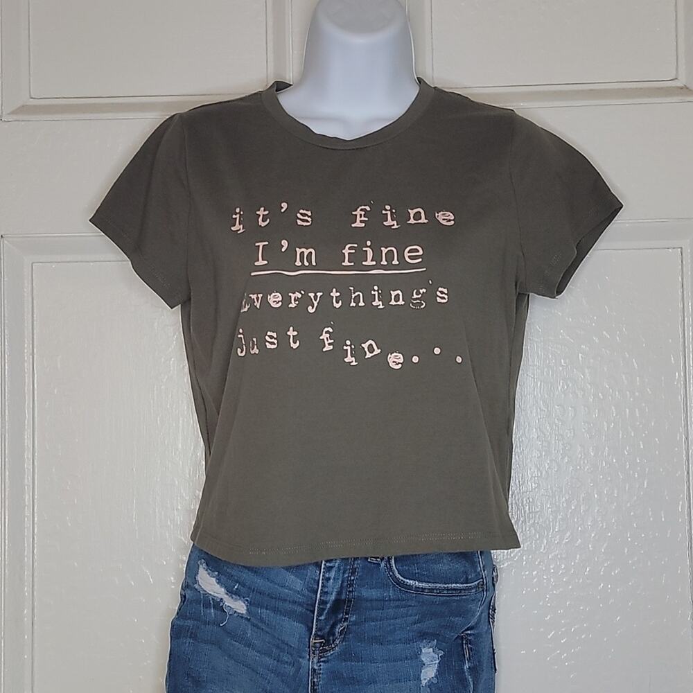Girl's "It's fine" tee Hunter Green Large